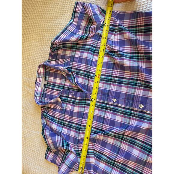 Woman Within Cottage Core Purple & Pink Gingham Short Sleeve Button Up Top 18/20 - Picture 7 of 9